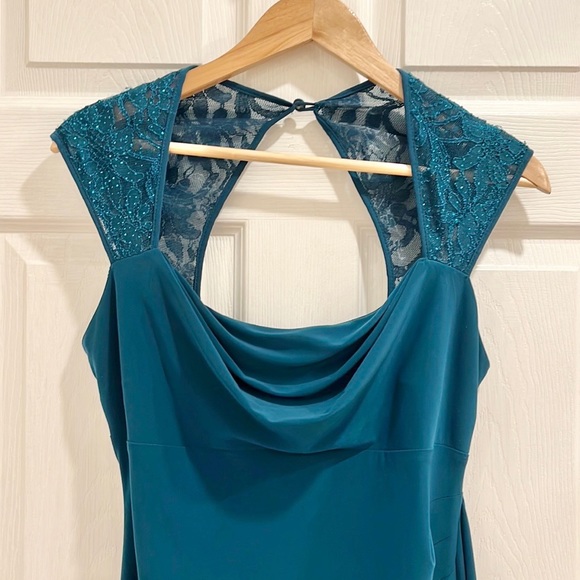 R&M Richard’s Lace Cap Sleeve Green Teal Cocktail Dress - Picture 5 of 14